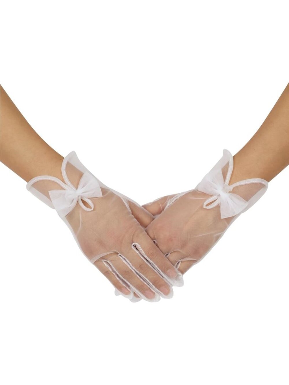 Women's White Wrist Length Vintage Stretchy 1920s Flapper Look Tulle Mesh Gloves